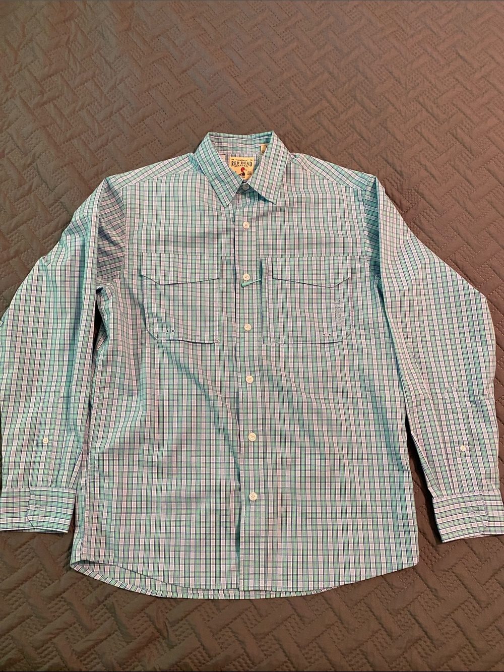 RedHead Teal & Blue Plaid Long-Sleeve Button-Down Shirt